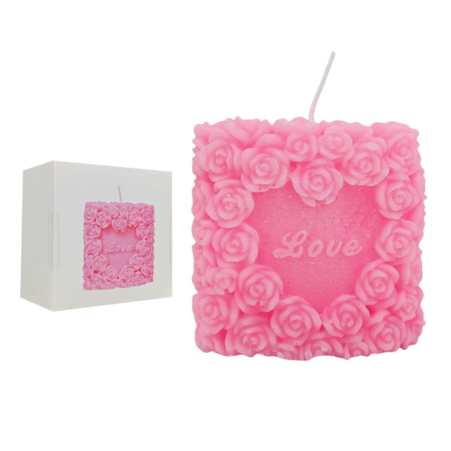 Pink Rose Wax Scented Candle with LOVE