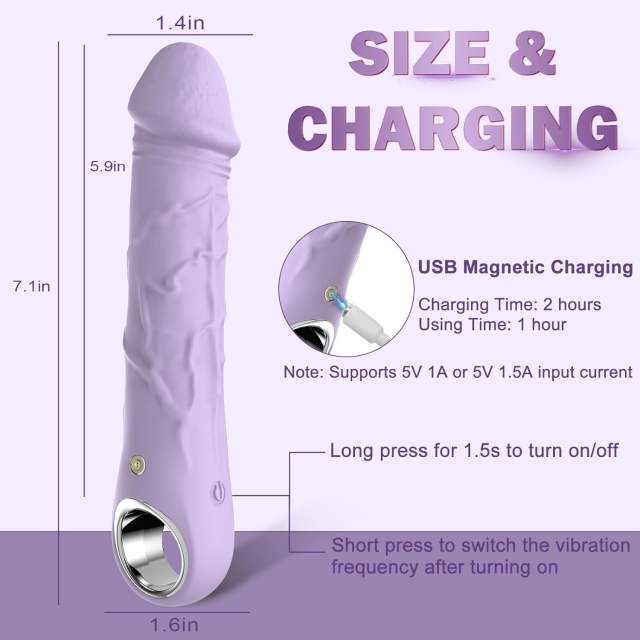 10-Speed Purple Rechargeable Waterproof Silicone Realistic Dildo Vibrator