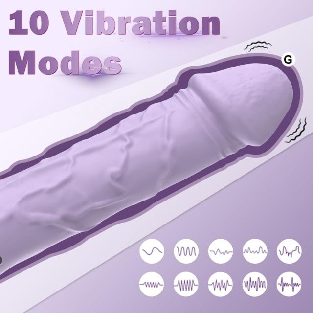 10-Speed Purple Rechargeable Waterproof Silicone Realistic Dildo Vibrator