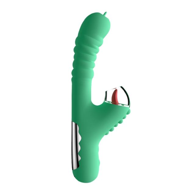 5-Speed Green Silicone Rechargeable Massager with Vibrating and Tongue-Licking Functions