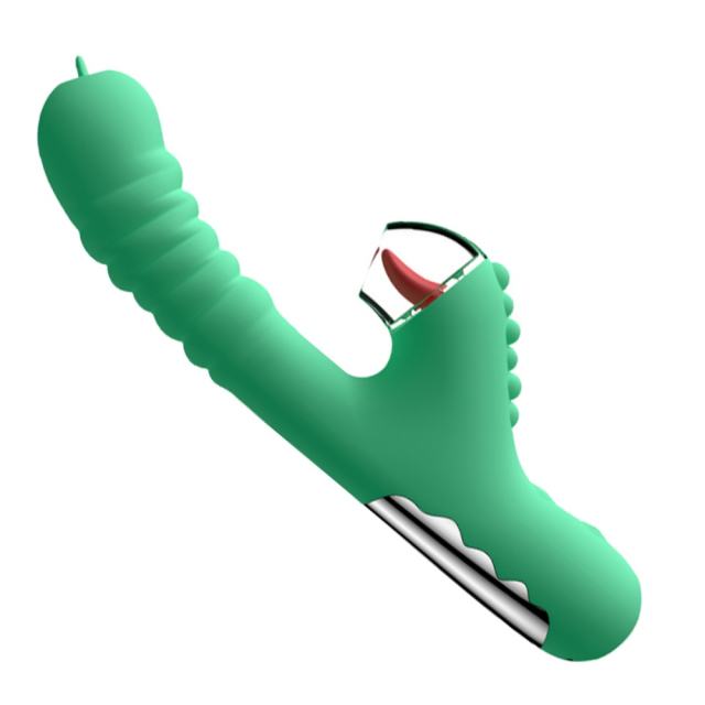 5-Speed Green Silicone Rechargeable Massager with Vibrating and Tongue-Licking Functions