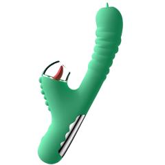 5-Speed Green Silicone Rechargeable Massager with Vibrating and Tongue-Licking Functions