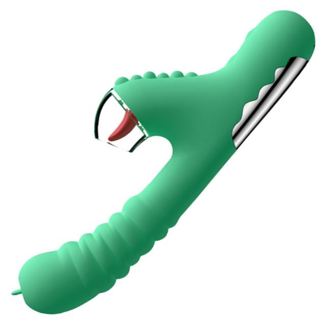 5-Speed Green Silicone Rechargeable Massager with Vibrating and Tongue-Licking Functions