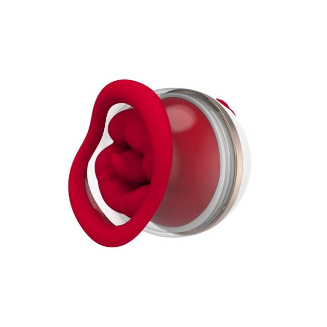 8-Speed Red & White Big Mouth Silicone Rechargeable Vibrator with Sucking Function