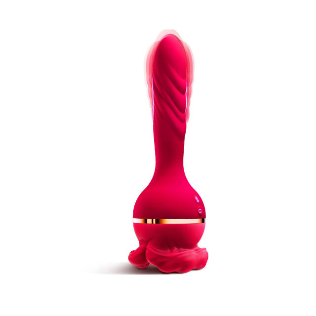 3-Speed Red Color Silicone Clitoral Sucking Rose with Thrusting Vibrator