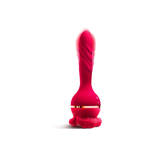 3-Speed Red Color Silicone Clitoral Sucking Rose with Thrusting Vibrator