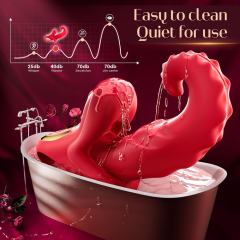 10-Speed Red Rechargeable Thrusting Silicone Vibrator with Licking Tongue and App Control