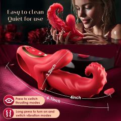 10-Speed Red Rechargeable Thrusting Silicone Vibrator with Licking Tongue and App Control