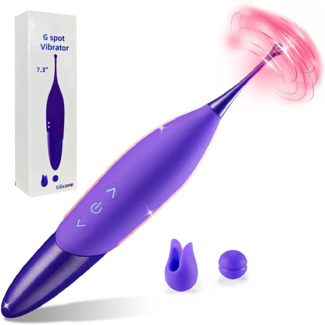 7-Speed Purple Rechargeable Silicone Clitoral Vibrator with 2 Silicone Heads