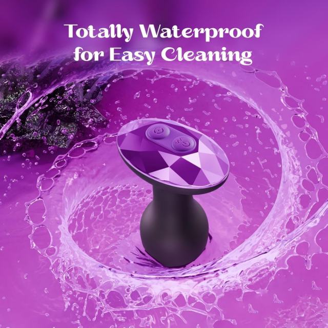 10-Speed Black Silicone Vibrating & Rotating Vibrator with Remote Control and Purple Crystal Base