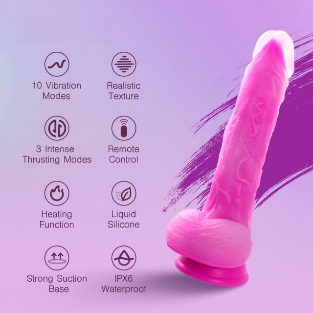 10-Speed Magenta Remote-Controlled Rechargeable Thrusting & Vibrating Silicone Dildo