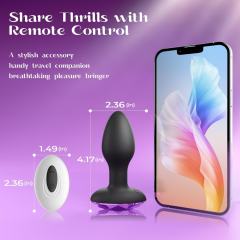 10-Speed Black Silicone Vibrating & Rotating Vibrator with Remote Control and Purple Crystal Base