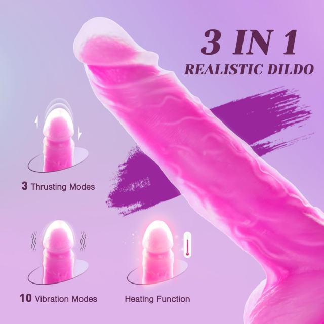 10-Speed Magenta Remote-Controlled Rechargeable Thrusting & Vibrating Silicone Dildo