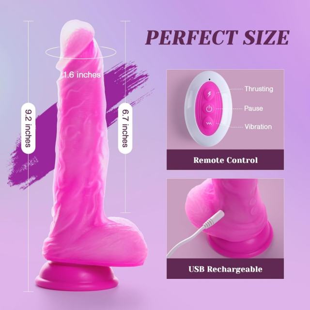 10-Speed Magenta Remote-Controlled Rechargeable Thrusting & Vibrating Silicone Dildo