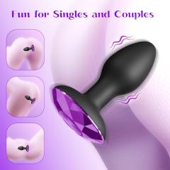 10-Speed Black Silicone Vibrating & Rotating Vibrator with Remote Control and Purple Crystal Base