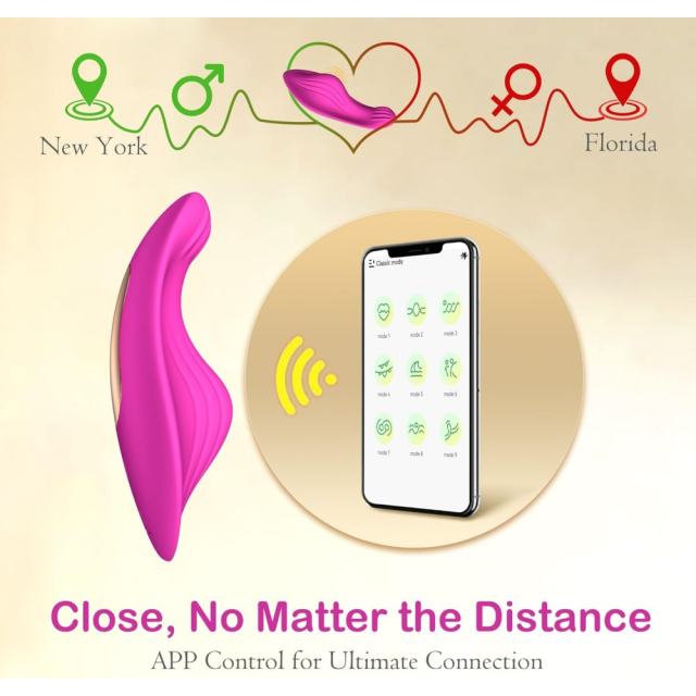 9 Modes Magenta Waterproof Rechargeable Silicone Wearable Panty Vibrator with App Control
