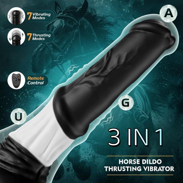 11.8" Rechargeable Black & White Huge Monster Silicone 7-Speed Thrusting & Vibrating Dildo with Remote Control