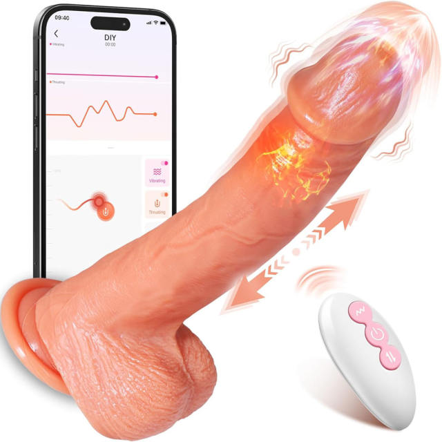 9-Speed Flesh Color App-Controlled Rechargeable Thrusting Silicone Dildo with Vibration & Heating