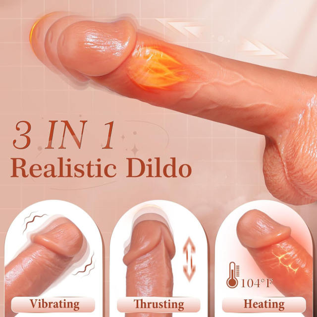 9-Speed Flesh Color App-Controlled Rechargeable Thrusting Silicone Dildo with Vibration & Heating