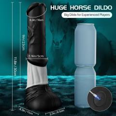 11.8" Rechargeable Black & White Huge Monster Silicone 7-Speed Thrusting & Vibrating Dildo with Remote Control