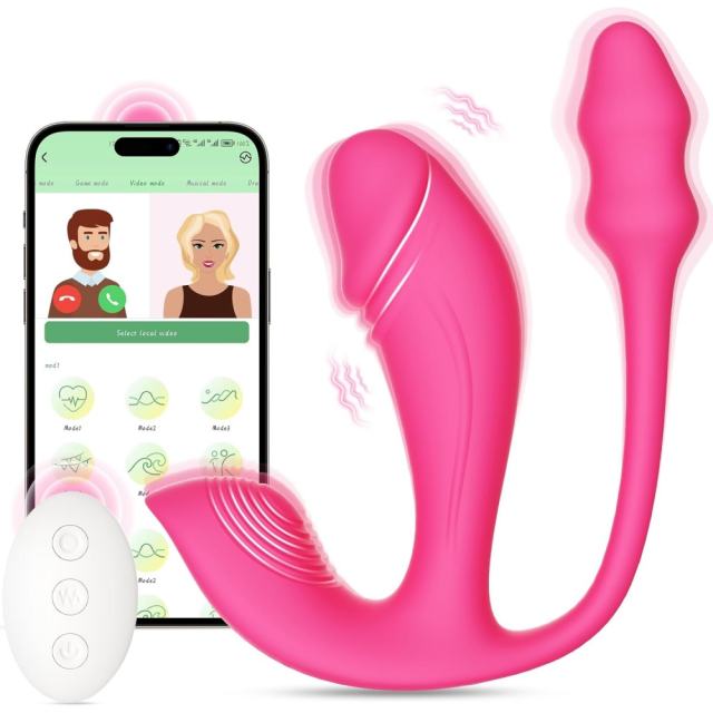 6 Modes Magenta App and Remote Control Rechargeable Silicone Wearable Panty Vibrators with Vibrating Dildo and Anal Plug