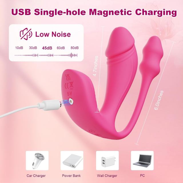 6 Modes Magenta App and Remote Control Rechargeable Silicone Wearable Panty Vibrators with Vibrating Dildo and Anal Plug