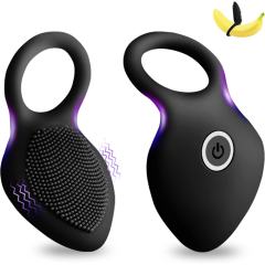 10-Mode Black Rechargeable Waterproof Silicone Vibrating Cock Ring