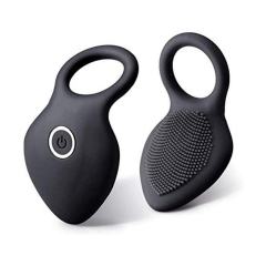 10-Mode Black Rechargeable Waterproof Silicone Vibrating Cock Ring