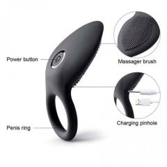 10-Mode Black Rechargeable Waterproof Silicone Vibrating Cock Ring