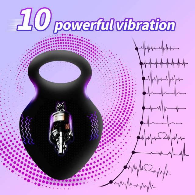 10-Mode Black Rechargeable Waterproof Silicone Vibrating Cock Ring