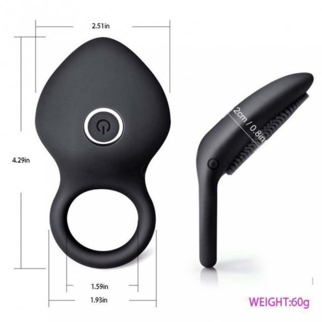 10-Mode Black Rechargeable Waterproof Silicone Vibrating Cock Ring