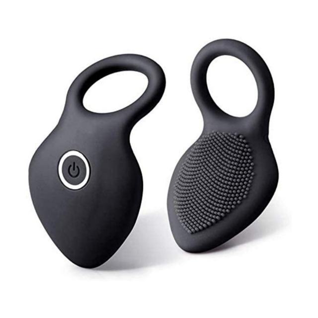 10-Mode Black Rechargeable Waterproof Silicone Vibrating Cock Ring