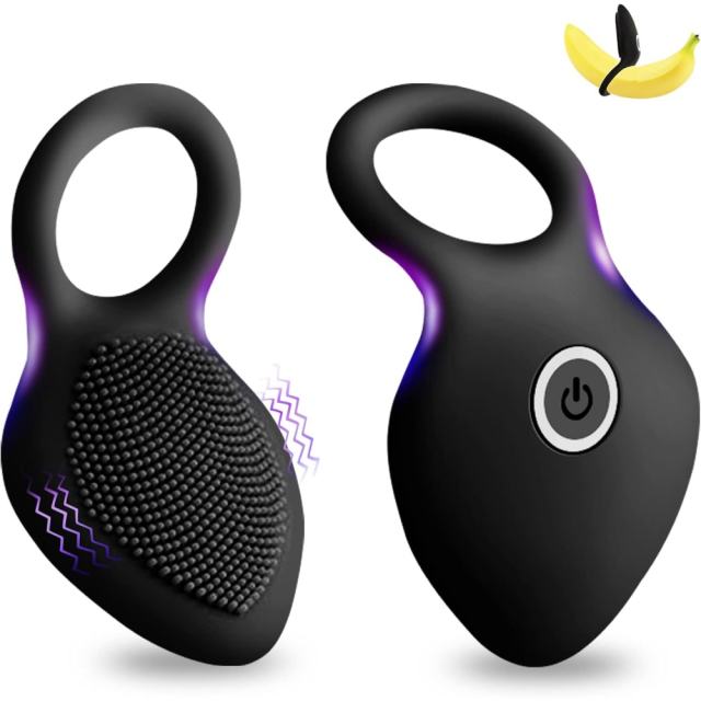 10-Mode Black Rechargeable Waterproof Silicone Vibrating Cock Ring