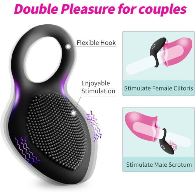 10-Mode Black Rechargeable Waterproof Silicone Vibrating Cock Ring