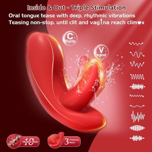 9-Speed Red App-Controlled Wearable Panty Vibrator with Vibrating Tongue and Remote Controller
