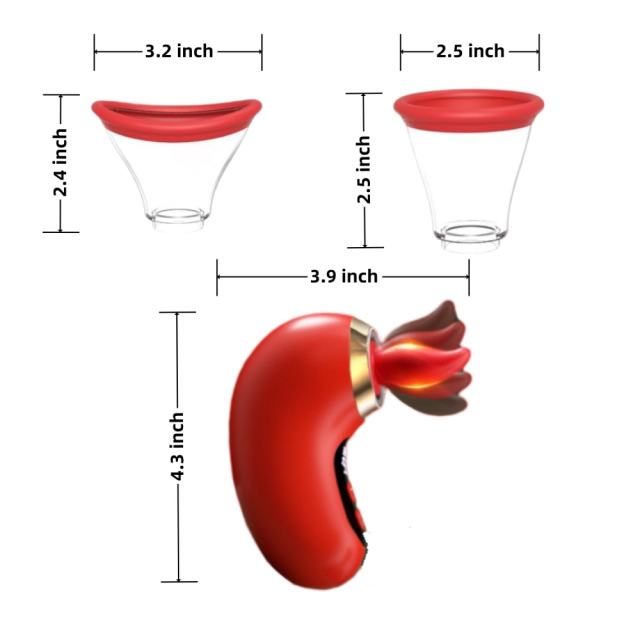 3-Mode Sucking and 9-Mode Tongue Licking Red App-Controlled Rechargeable Silicone Clitoral Stimulator with LCD Display and Removable Cup