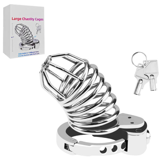 Extra Length Stainless Steel Male Chastity Cage – 4.7” Secure Lock with Keys & Storage Bag