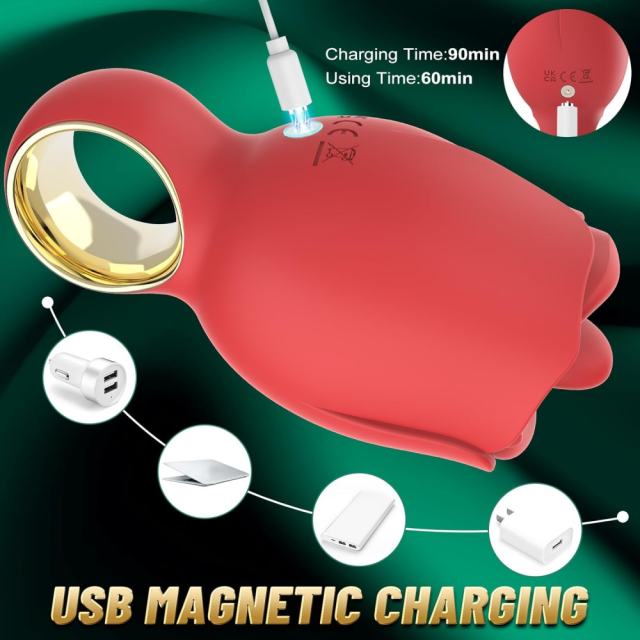 8-Mode Rechargeable Red Silicone Clitoral Stimulator with 360° Rotated Licking Tongue