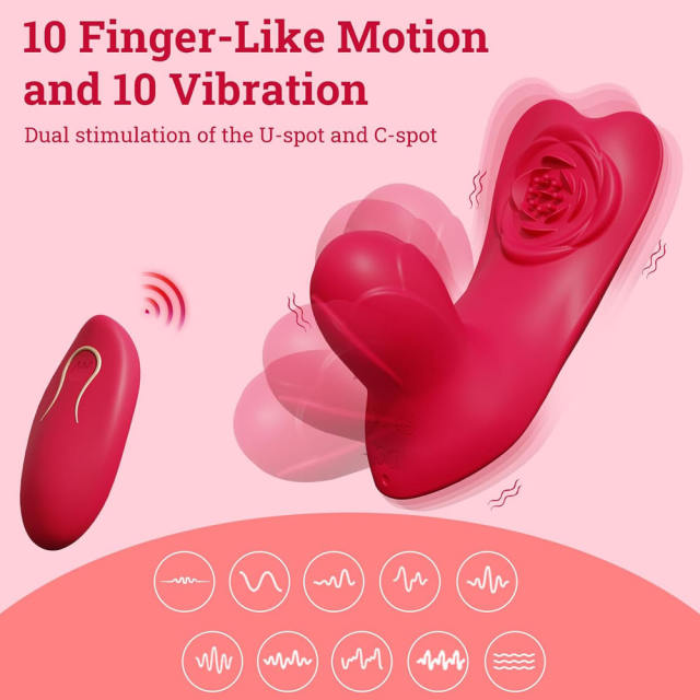 10-Mode Rechargeable Red Silicone Wearable Panty Vibrator with Finger-Like Motion and Remote Control