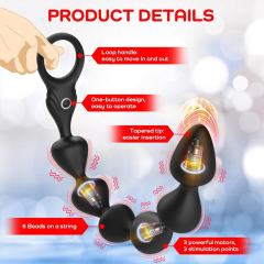 14.4 Inch 10-Speed Black Rechargeable Silicone Vibrating Anal Beads with 3 Strong Motors