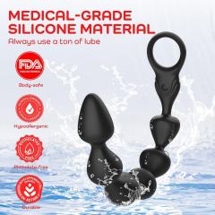 14.4 Inch 10-Speed Black Rechargeable Silicone Vibrating Anal Beads with 3 Strong Motors