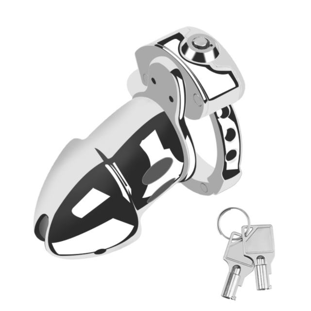 Stainless Steel Chastity Cage Lock – 4.3” Secure Male Device with Keys & Storage Bag
