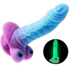 Glow-in-the-Dark Alien-Shaped Silicone Dildo with Suction Cup and Eyes