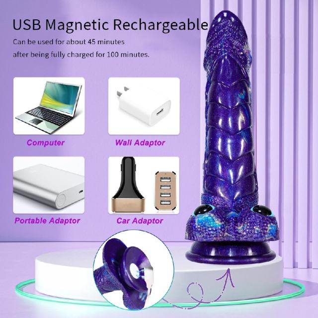 Multicolor Rechargeable Alien-Shaped Silicone Vibrating Dildo with Suction Cup and Eyes