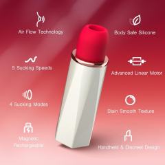 9-Mode Rechargeable Red & White Silicone Clitoral Sucking Vibrator with Magnetic USB Charging