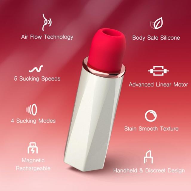 9-Mode Rechargeable Red & White Silicone Clitoral Sucking Vibrator with Magnetic USB Charging