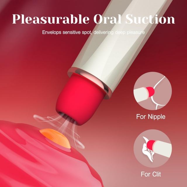 9-Mode Rechargeable Red & White Silicone Clitoral Sucking Vibrator with Magnetic USB Charging