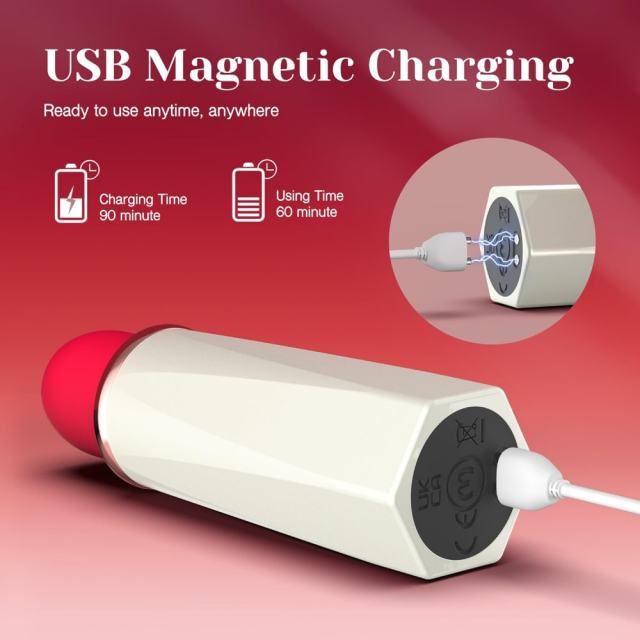 9-Mode Rechargeable Red & White Silicone Clitoral Sucking Vibrator with Magnetic USB Charging