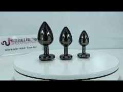 3 Sizes Metal Anal Plug Set with Black Heart-Shaped Buttom