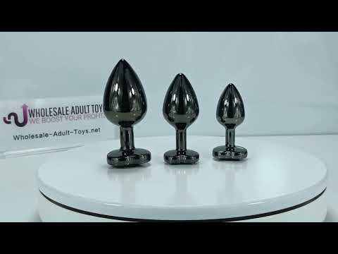 3 Sizes Metal Anal Plug Set with Black Heart-Shaped Buttom